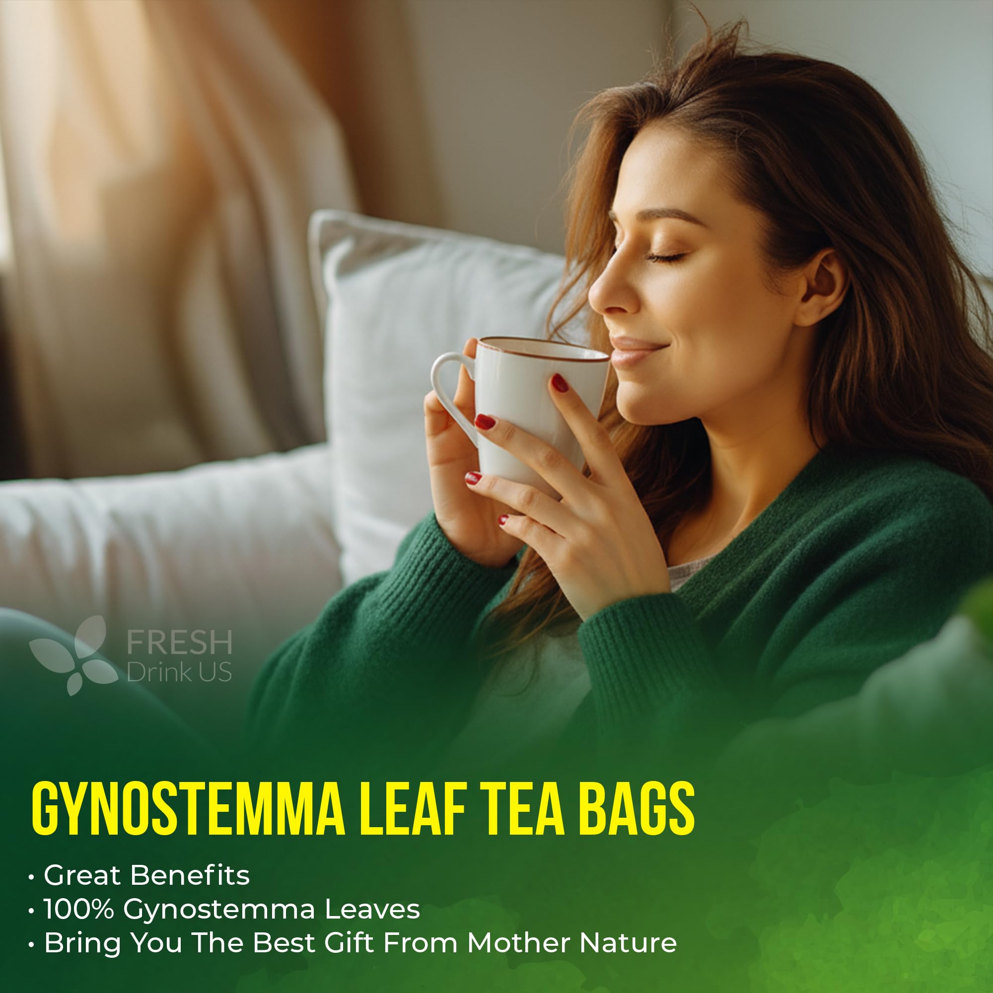 FreshDrinkUS lifestyle en mesa con planta que sugiere consumo diario natural