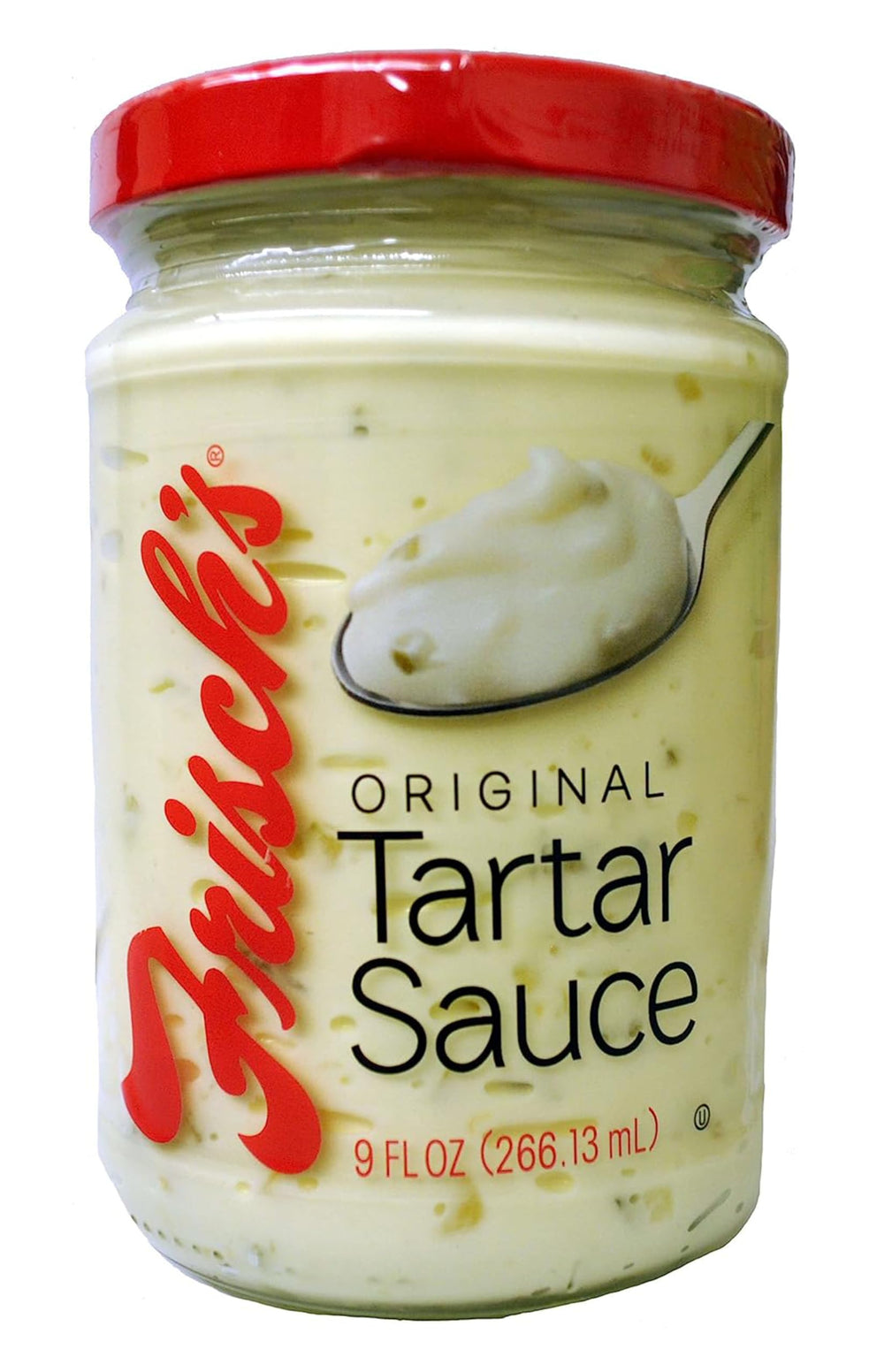 Frisch's tarro frontal de 9 oz mostrando etiqueta y tapa, ideal para conservar sabor