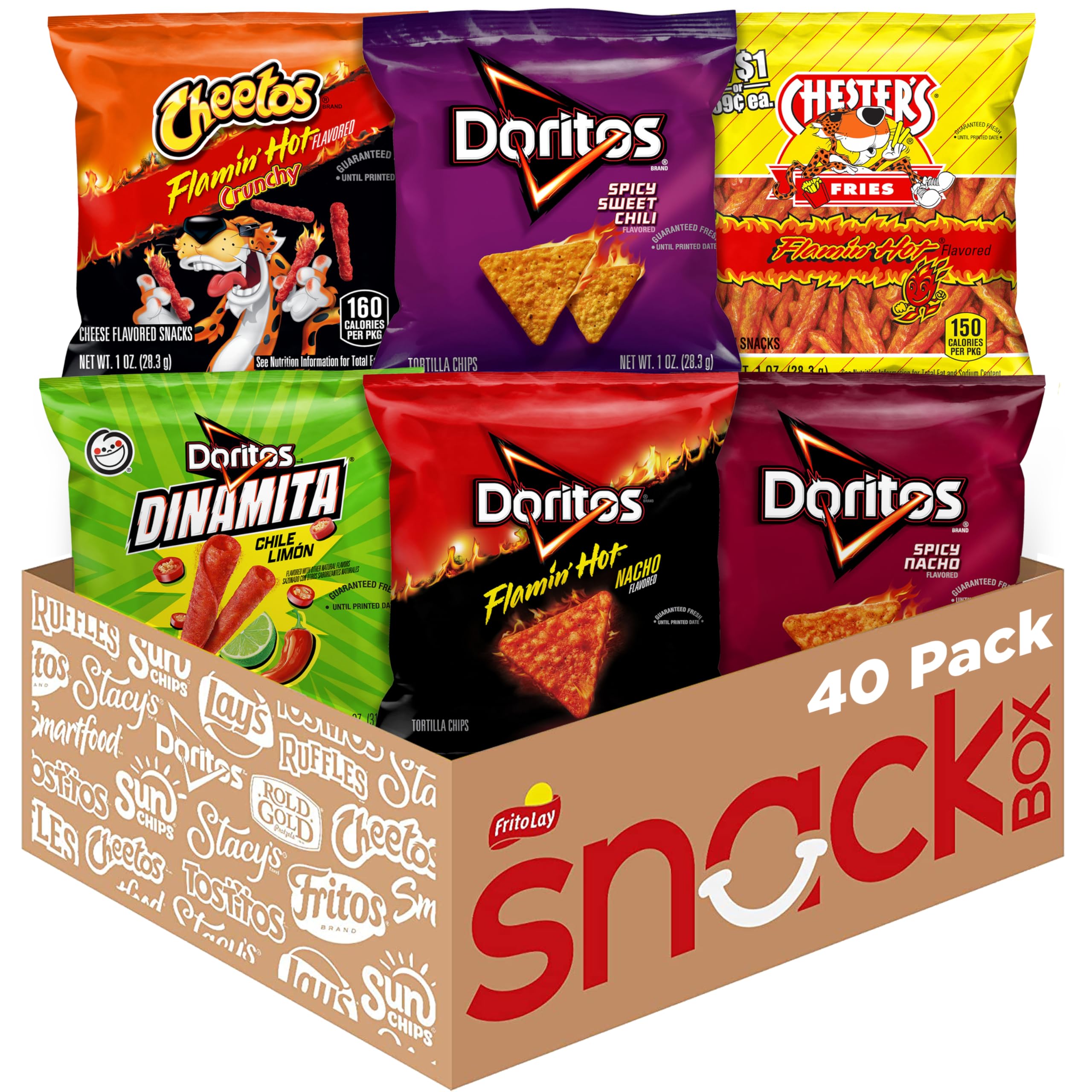 Frito-Lay embajale frontal del paquete Fiery Mix mostrando variedad y conveniencia