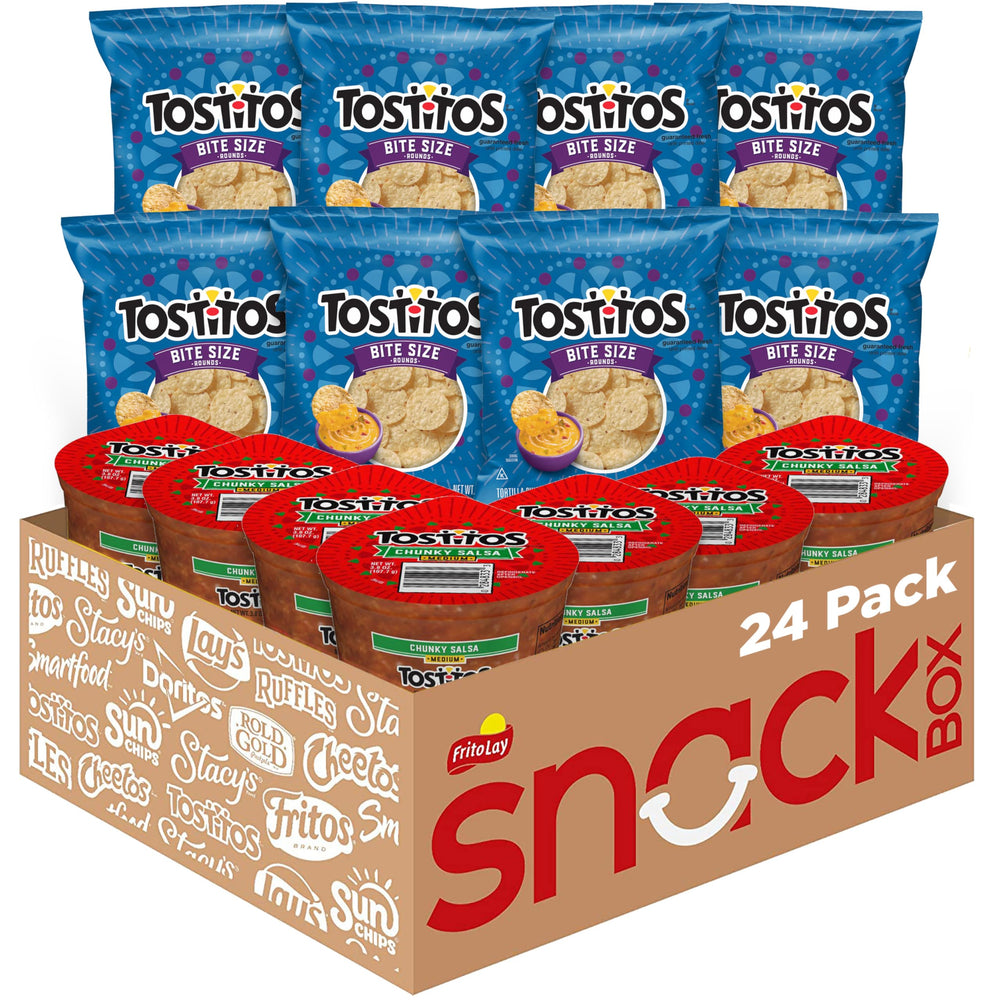 Frito Lay Tostitos empaque frontal mostrando pack de 24 porciones y conveniencia