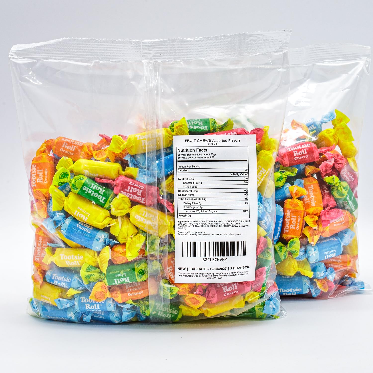 FRUIT CHEWS etiqueta de ingredientes visible, información clara y práctica