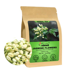 FullChea paquete frontal de flores de jazmín mostrando etiqueta y cantidad