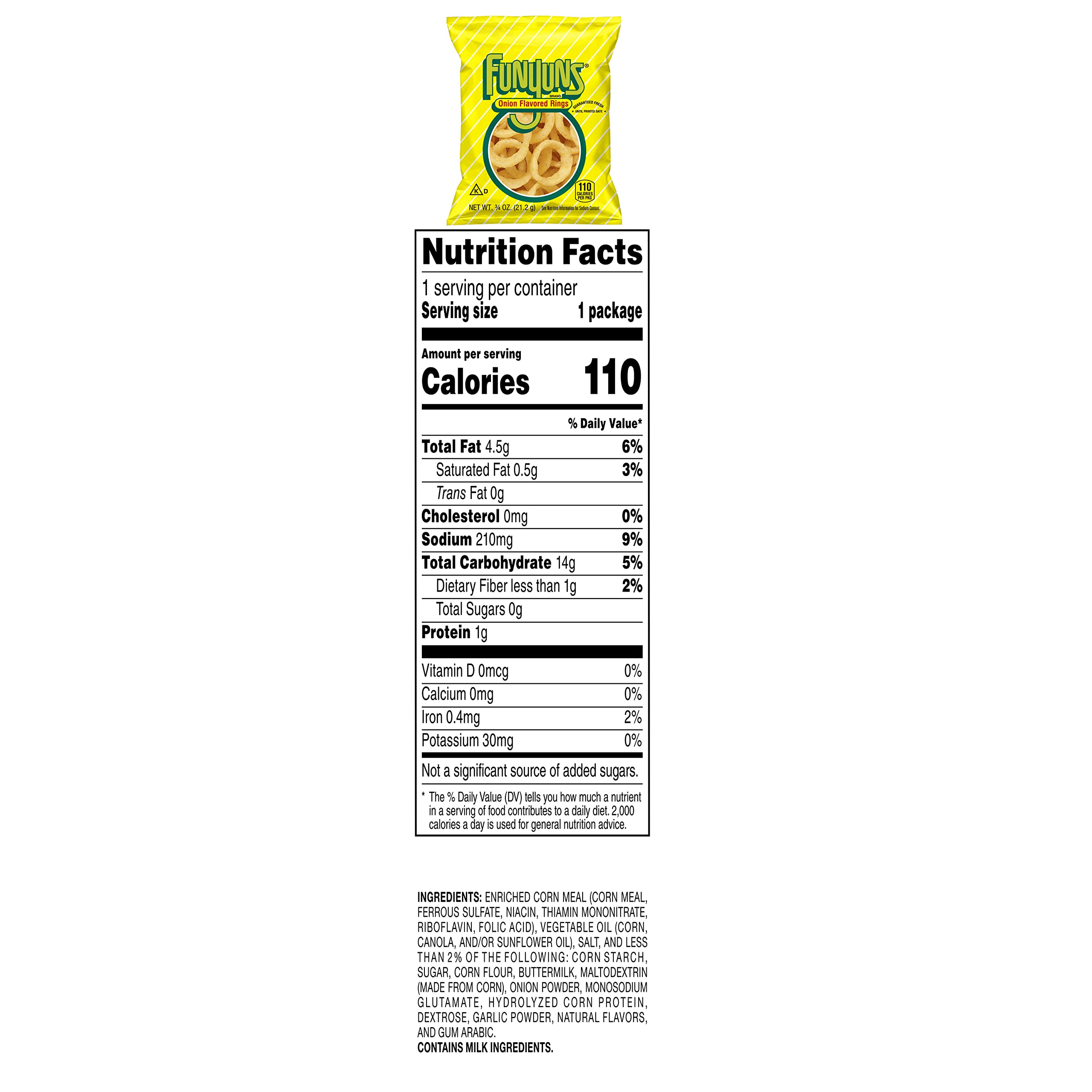 Funyuns comparación de tamaño en mano para visualizar porción 0.75 Ounce