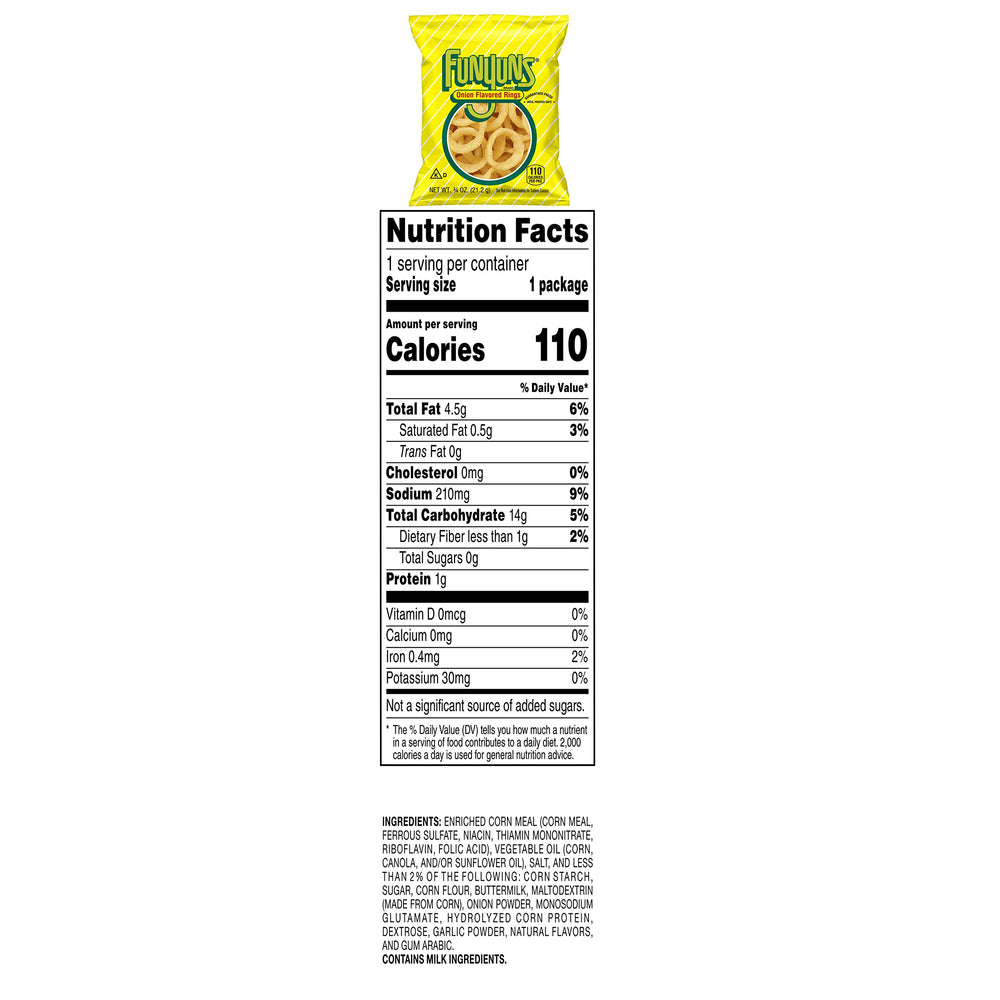 Funyuns comparación de tamaño en mano para visualizar porción 0.75 Ounce