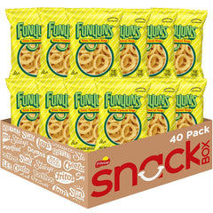 Funyuns empaque frontal mostrando 40 bolsas para almacenamiento fácil