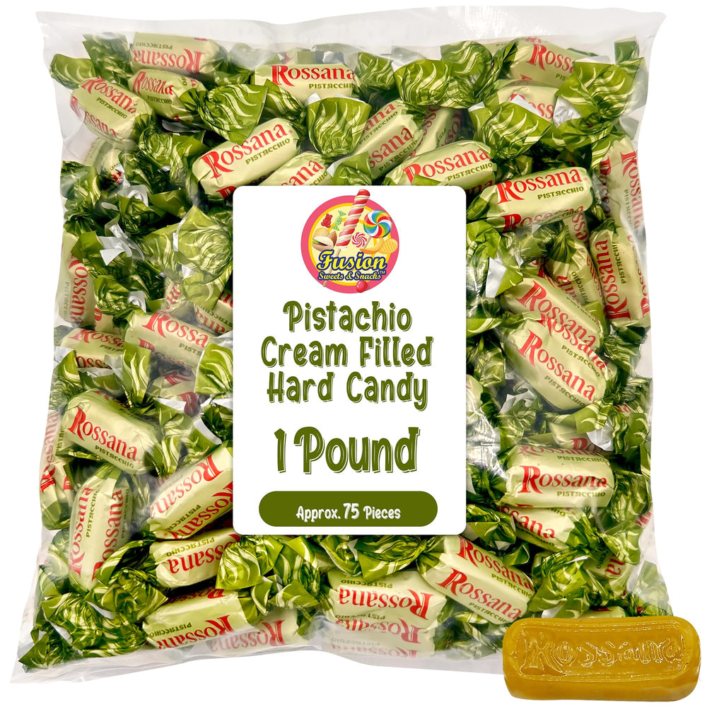 Fusion Sweets And Snacks corte del caramelo mostrando textura cremosa de pistacho