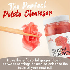 Fusion Select cucharón de gari colocado junto a sushi realzando sabores al servir