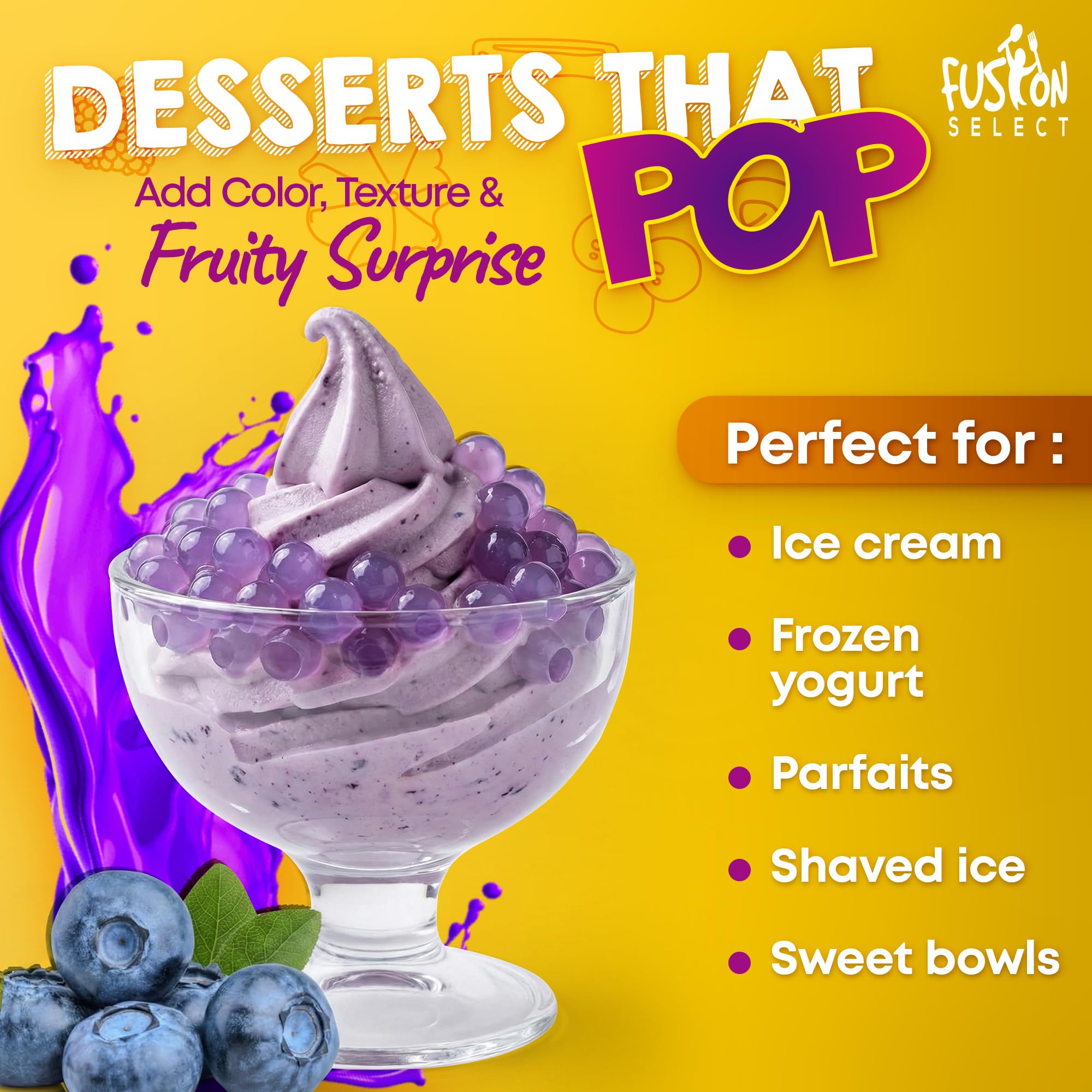 Fusion Select topping sobre helado añade color y contraste