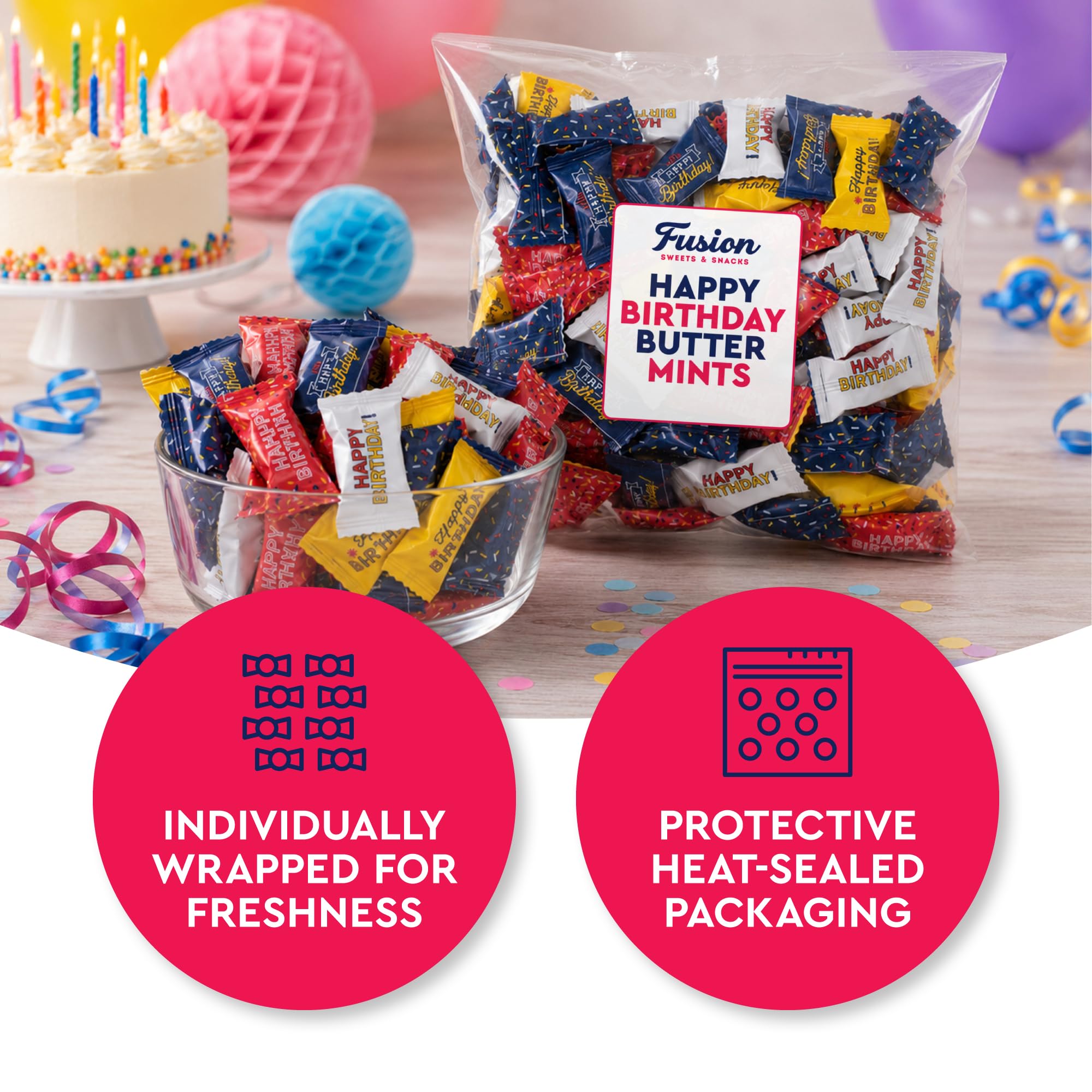 Fusion Sweets And Snacks bol con buttermints como centro de mesa y aspecto decorativo