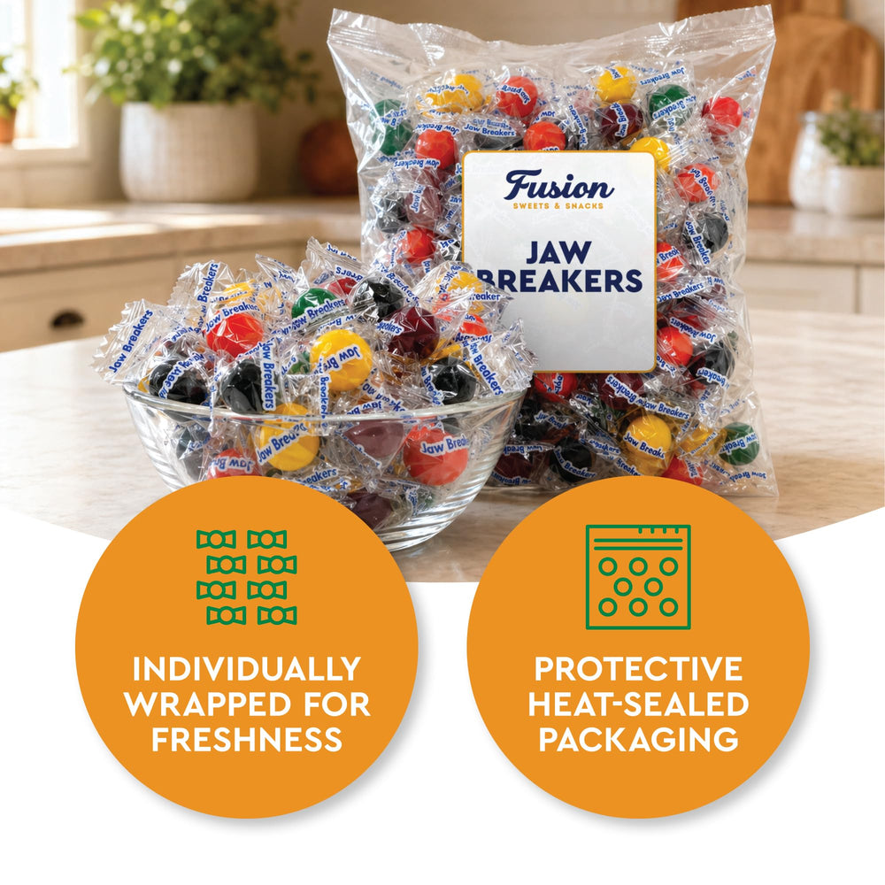 Fusion Sweets And Snacks jawbreakers surtidos en vajilla, color y atractivo visual