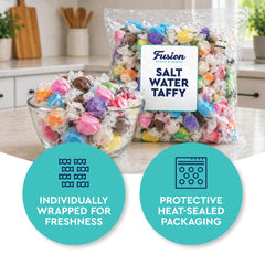 Fusion Sweets And Snacks pila de taffy exhibiendo variedad de colores y sabores