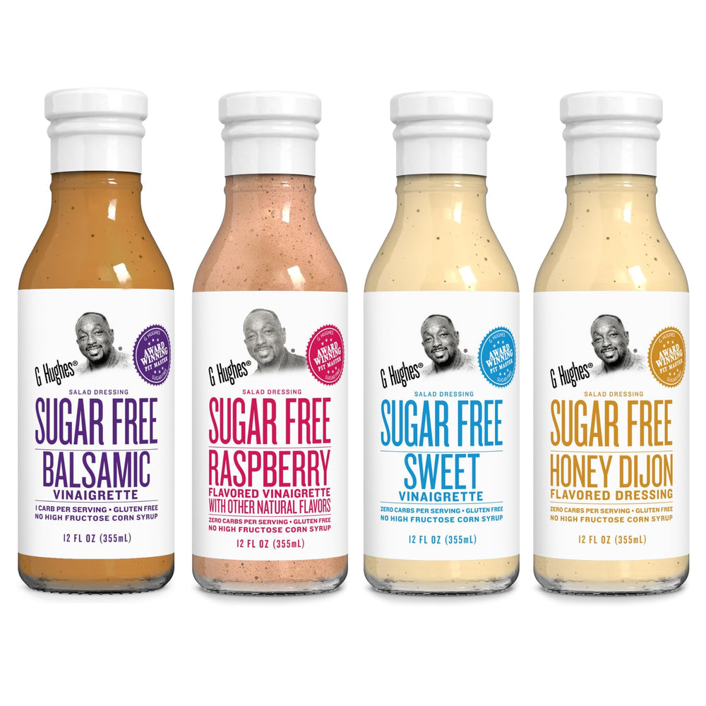 G Hughes frente del pack de 4 mostrando botellas y variedad de sabores
