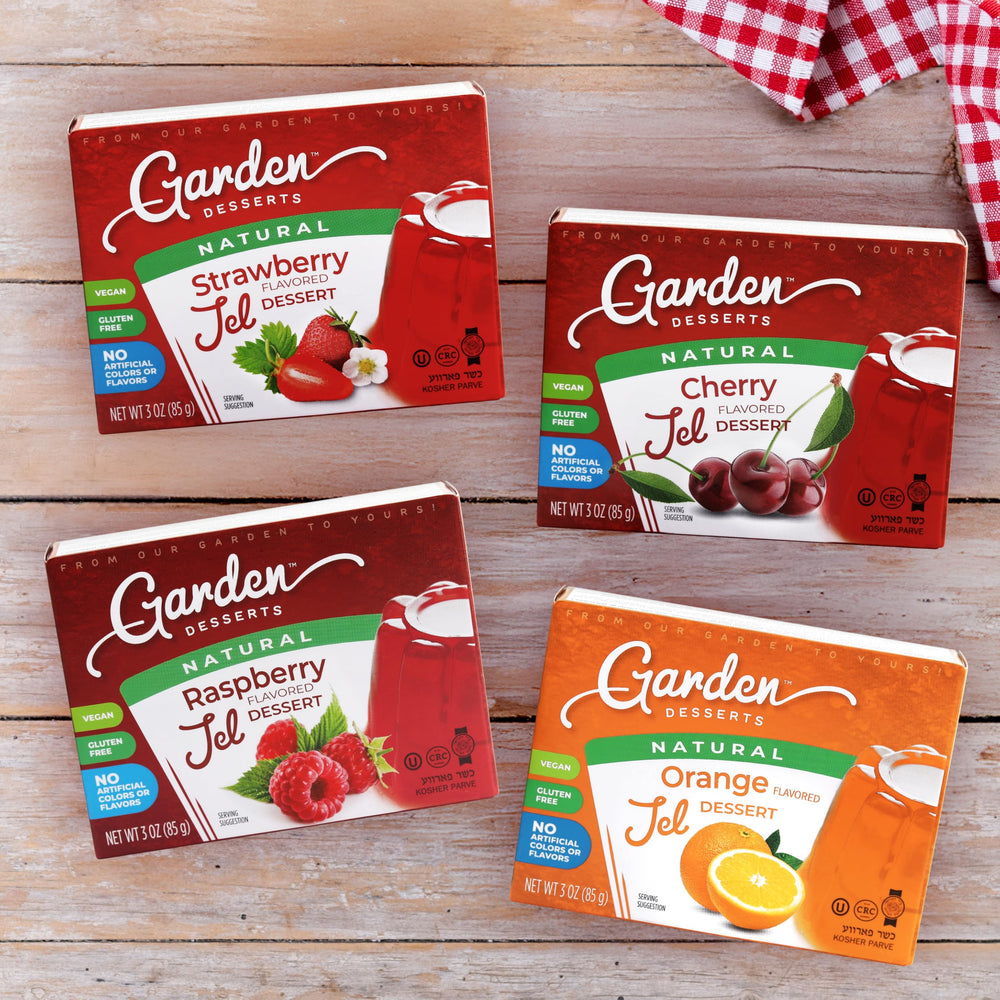 Garden Desserts caja abierta con sobres individuales listos para usar y almacenar