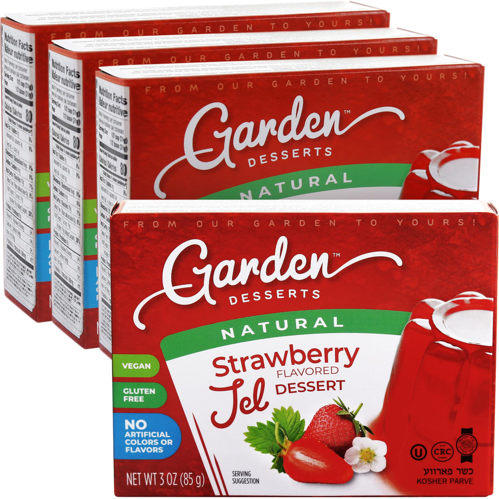 Garden Desserts vista frontal del paquete que muestra las cajas y porciones