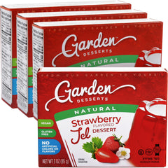 Garden Desserts vista frontal del paquete que muestra las cajas y porciones