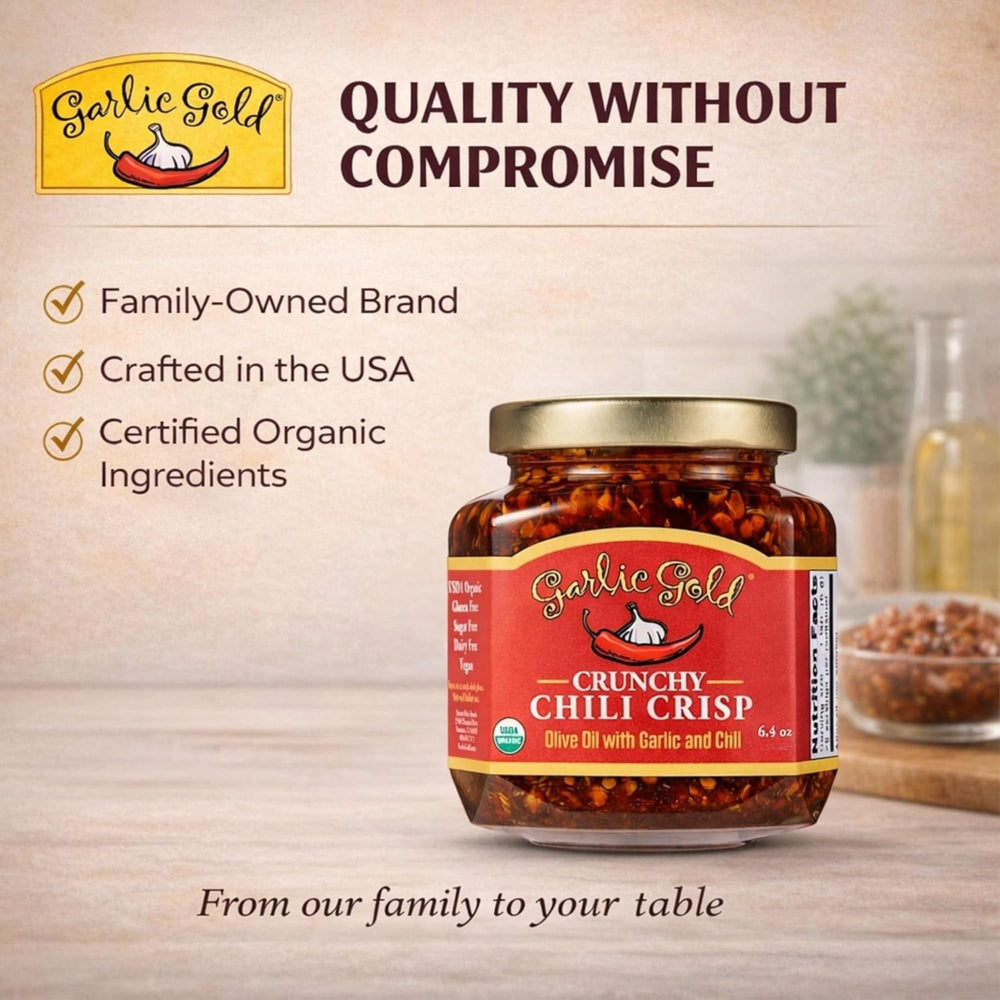 Garlic Gold etiqueta de ingredientes orgánicos que transmite limpieza
