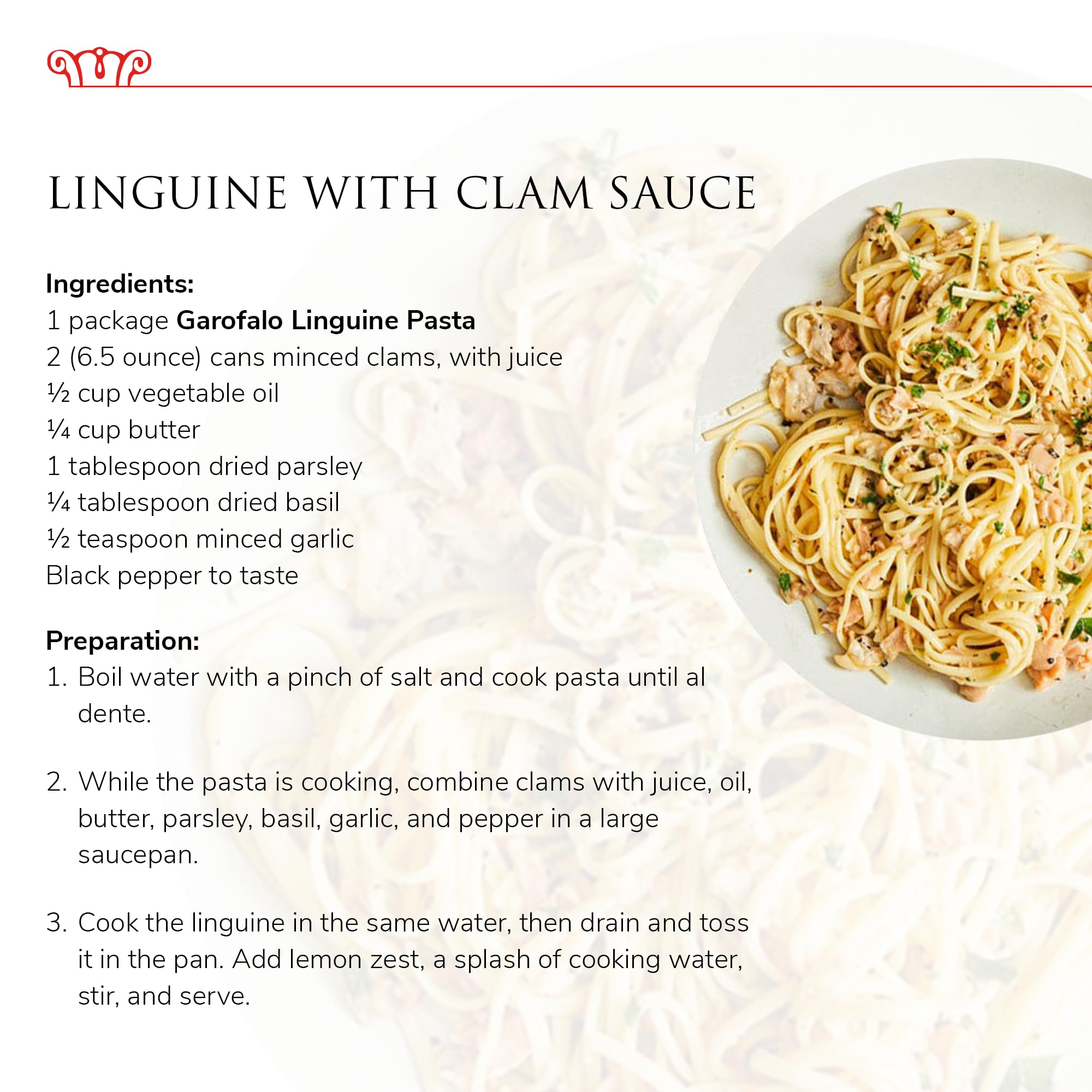 Comparación de tamaño Garofalo linguine para visualizar espesor y forma