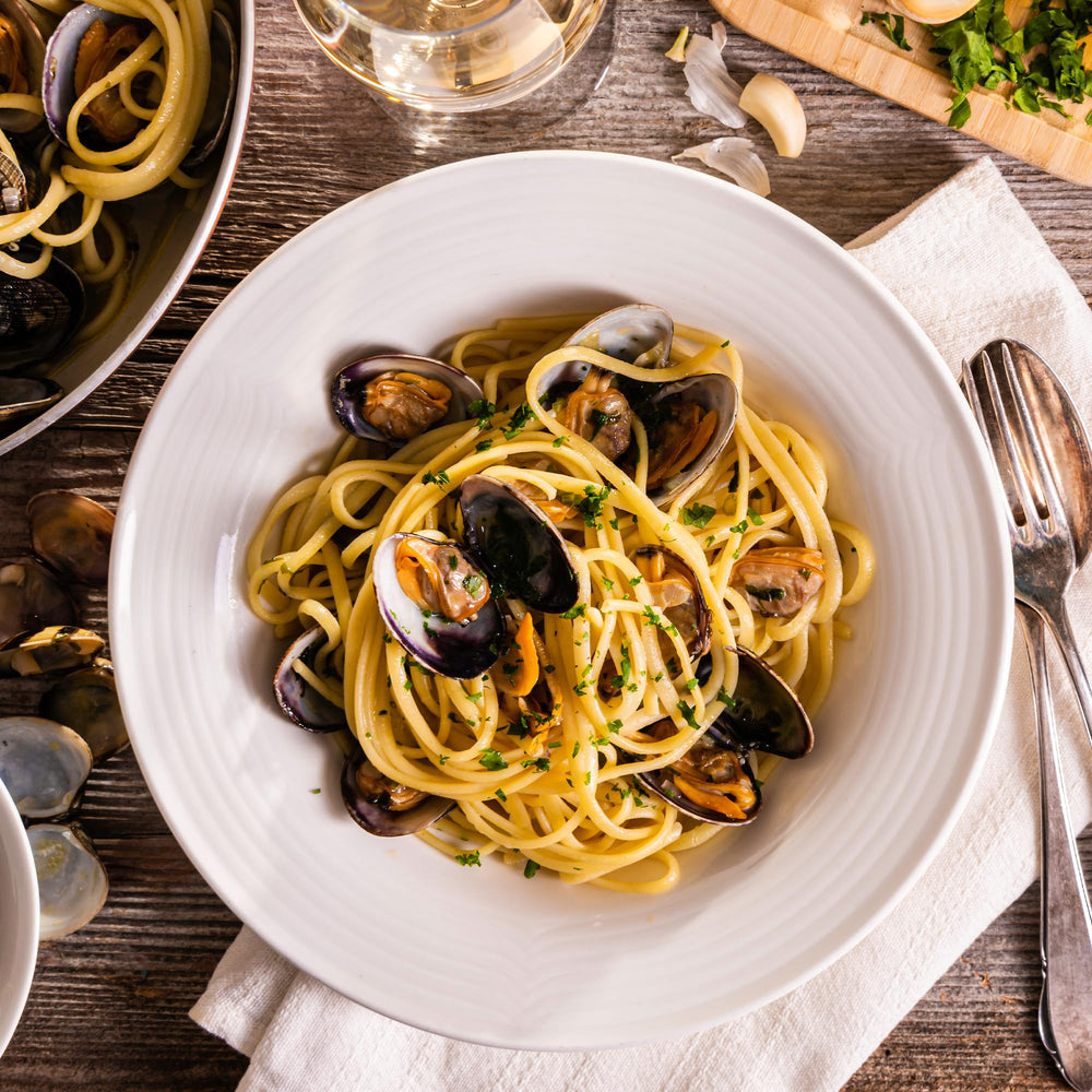 Sémola de trigo duro y linguine Garofalo, muestra ingrediente puro