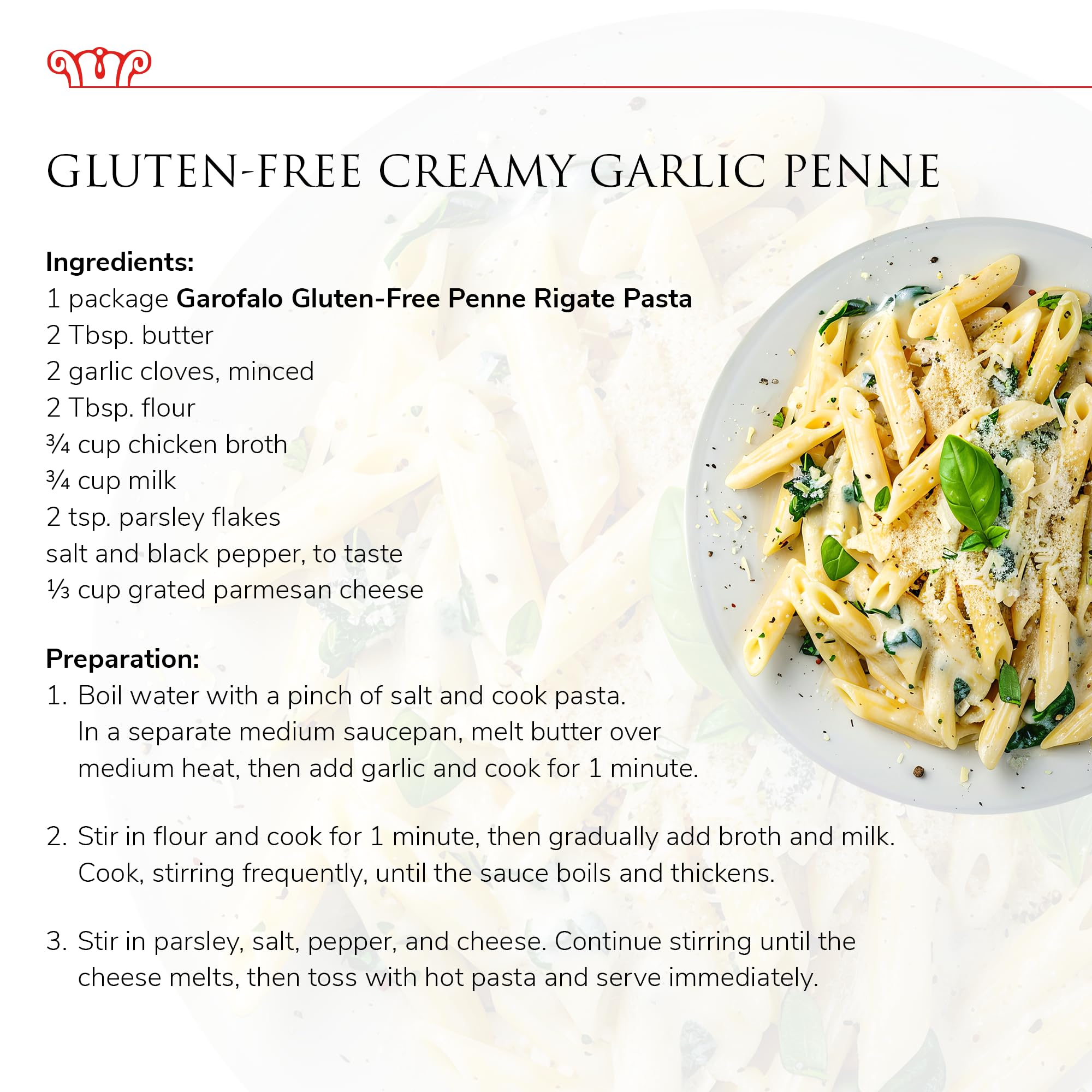GAROFALO plato gratinado con penne que mantiene firmeza en horno