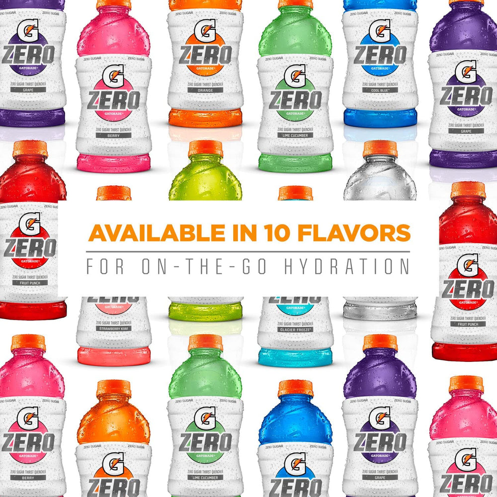 Gatorade G Zero junto a una regla para comparar tamaño de botella y porción práctica