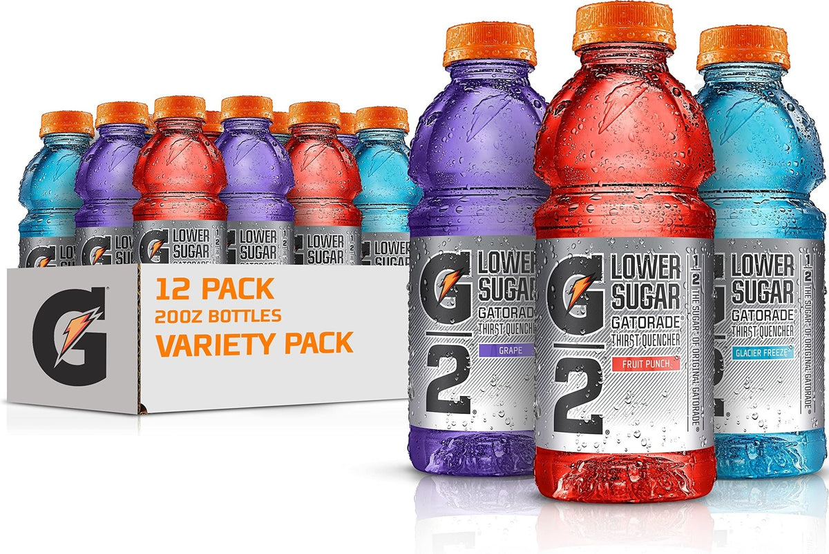 Gatorade G2 frente del pack de 12 botellas mostrando variedad y portabilidad