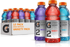 Gatorade G2 frente del pack de 12 botellas mostrando variedad y portabilidad
