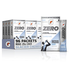 Gatorade mostrando el frente del paquete con sabor Glacier Cherry y conveniencia