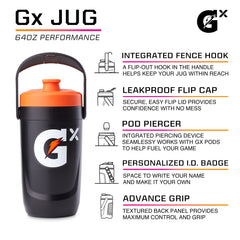Gatorade tapa flip de la Gx Jug mostrando cierre hermético y fácil apertura