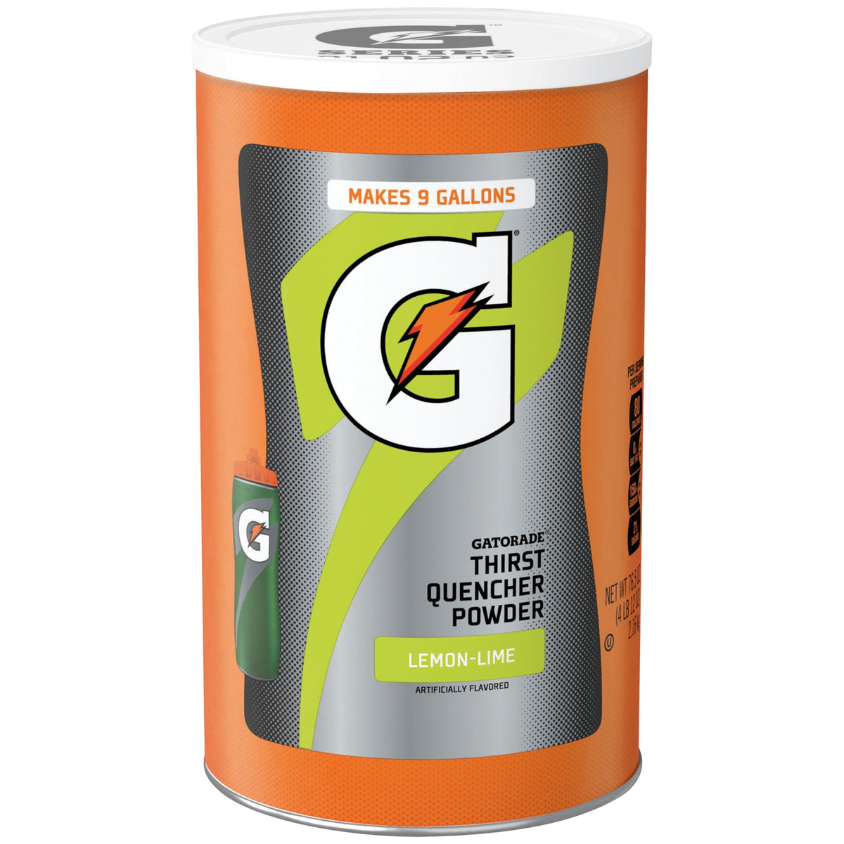 Gatorade bote Limón-Lima vista frontal mostrando el tamaño y uso para equipos