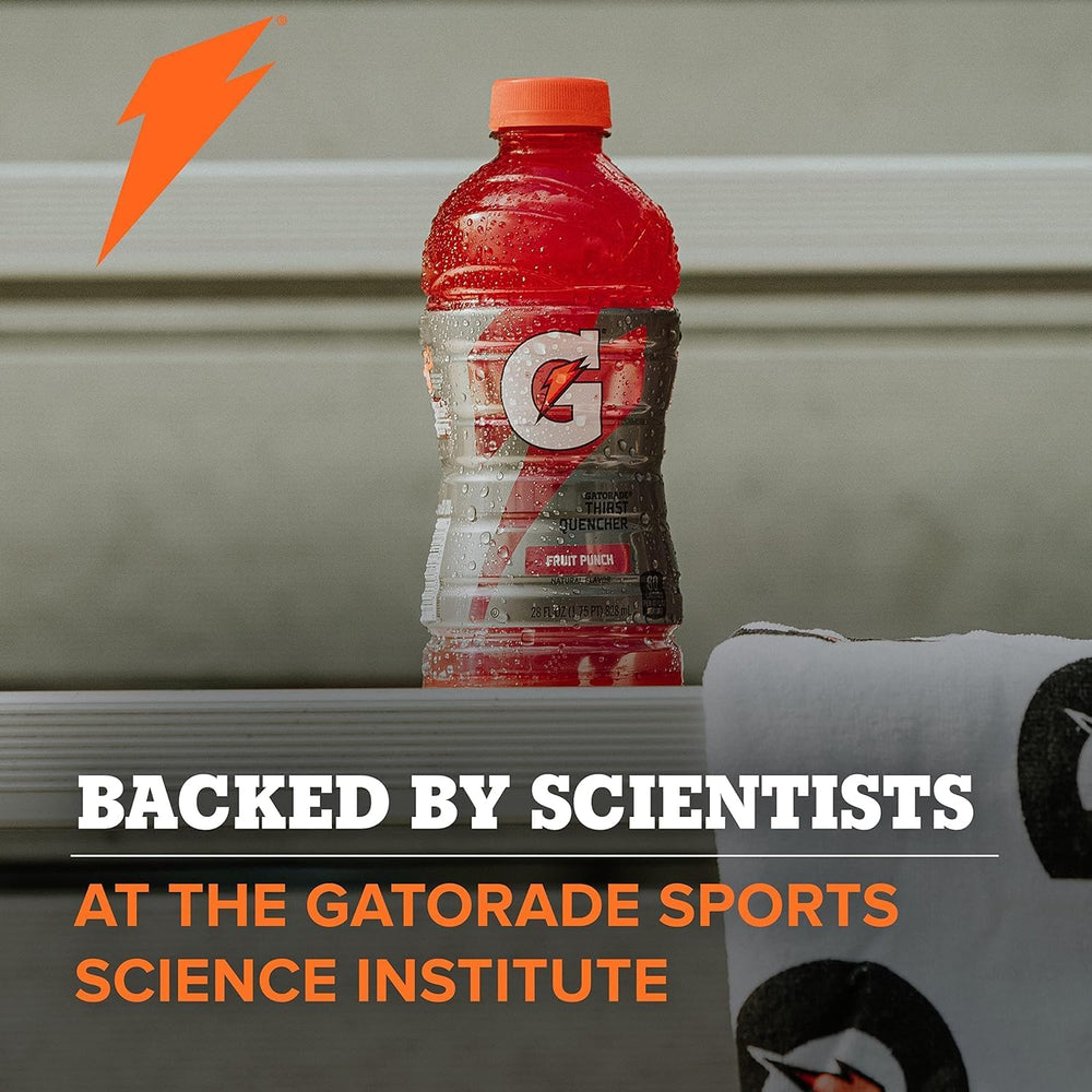 Botella Gatorade junto a una regla para comparar tamaño de 354 ml práctico