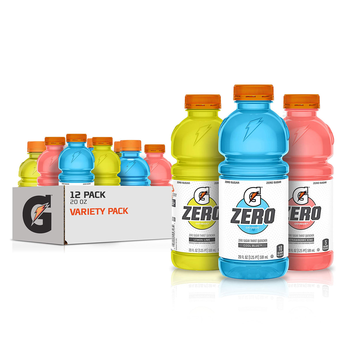 Gatorade pack frente mostrando 12 botellas y variedad de sabores para hidratación