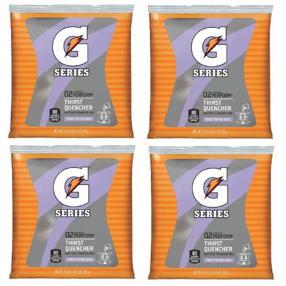 Gatorade paquete frontal Riptide Rush mostrando rinde y practicidad