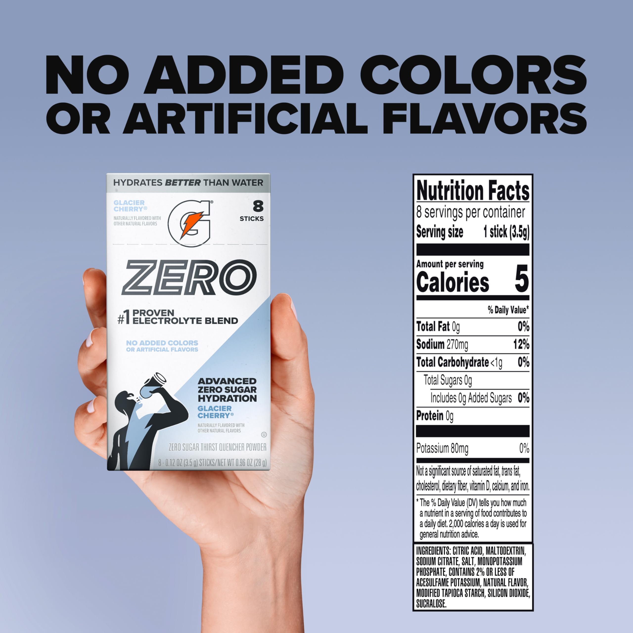 Gatorade sobre individual con polvo visible, demostrando facilidad de transporte