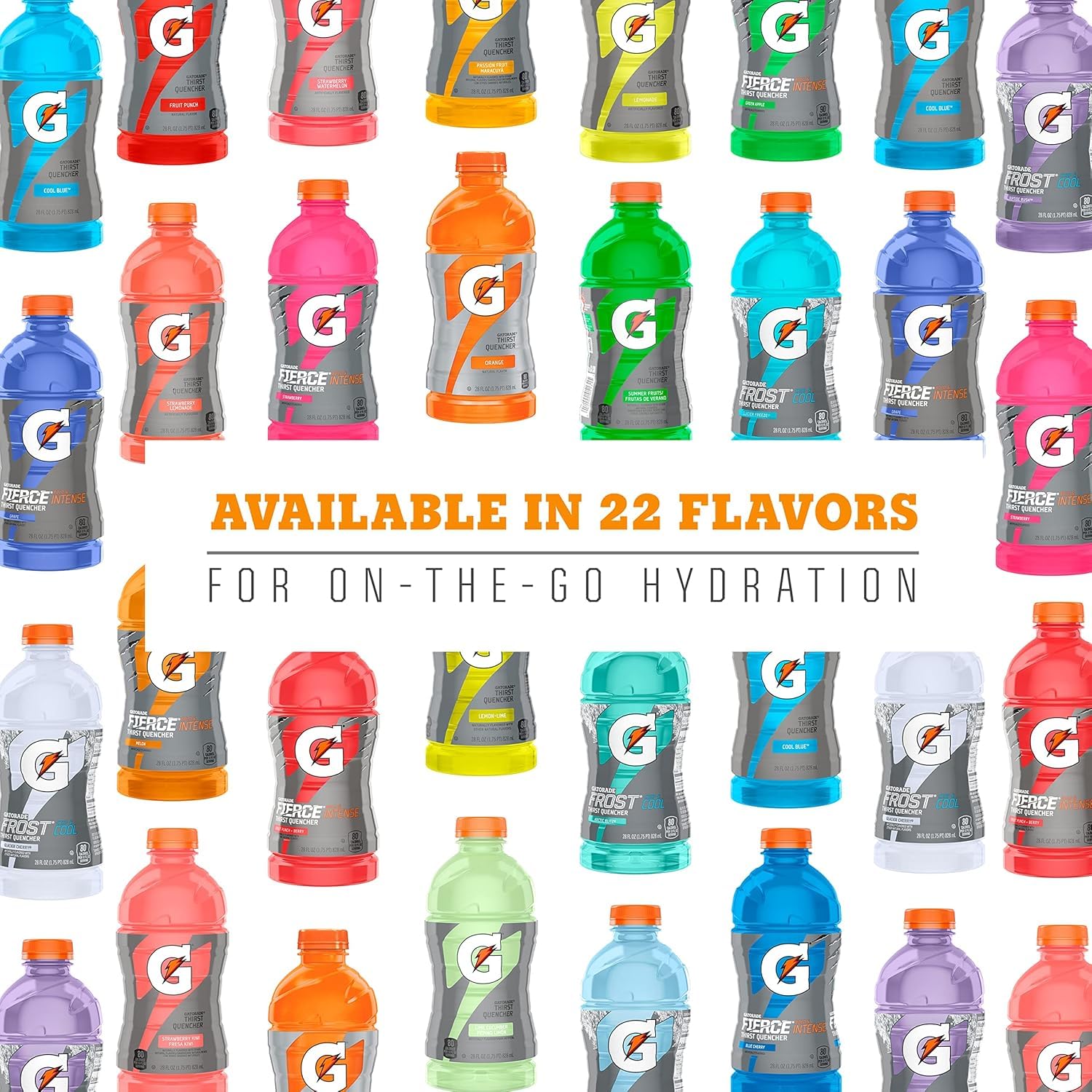Gatorade tres sabores alineados demostrando variedad para elegir