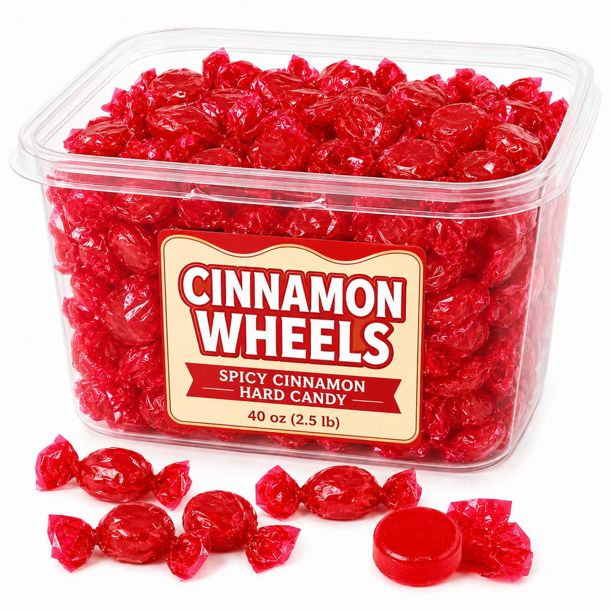 GEEOOLLAH tubo frontal con Cinnamon Candy Discs mostrando color rojo brillante y conveniencia