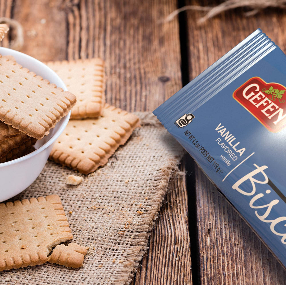 Gefen textura crujiente y dorada de galletas, ideal para mojar en bebidas