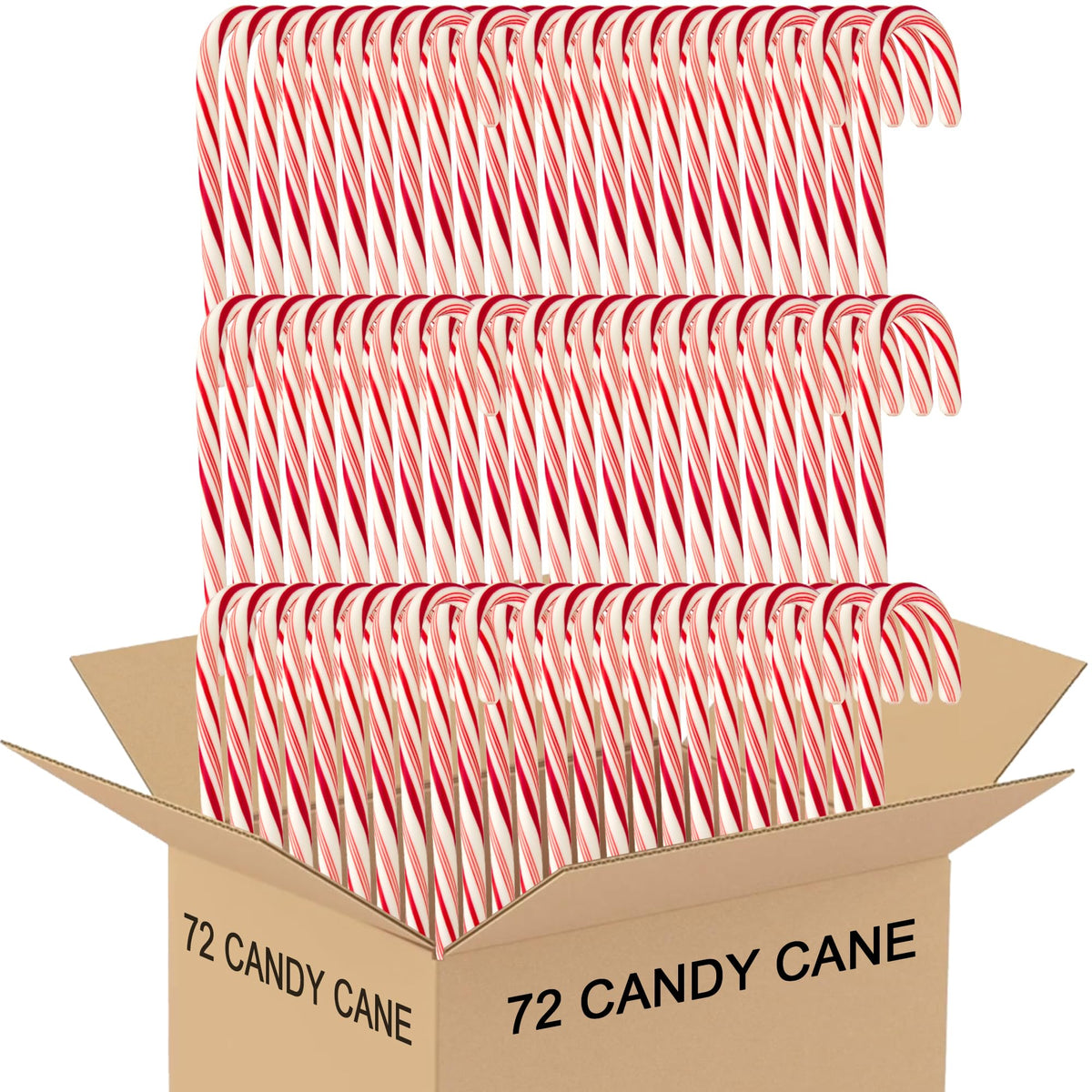 Generic candy cane paquete frontal mostrando 72 bastones envueltos, práctico para eventos