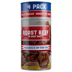 Generic roast beef frente de lata mostrando etiqueta y cantidad útil