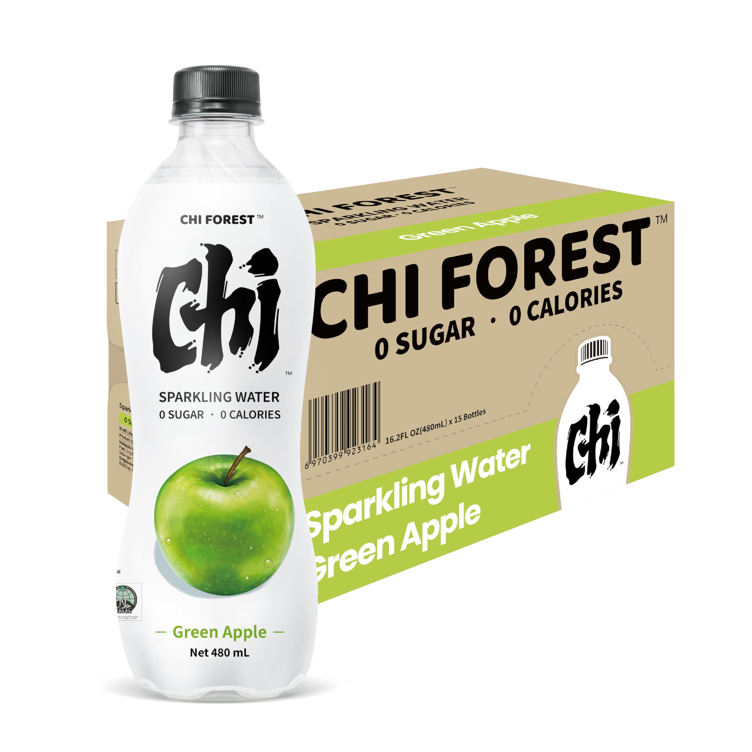 GENKI FOREST botella frontal con manzana verde, refresco sin azúcar