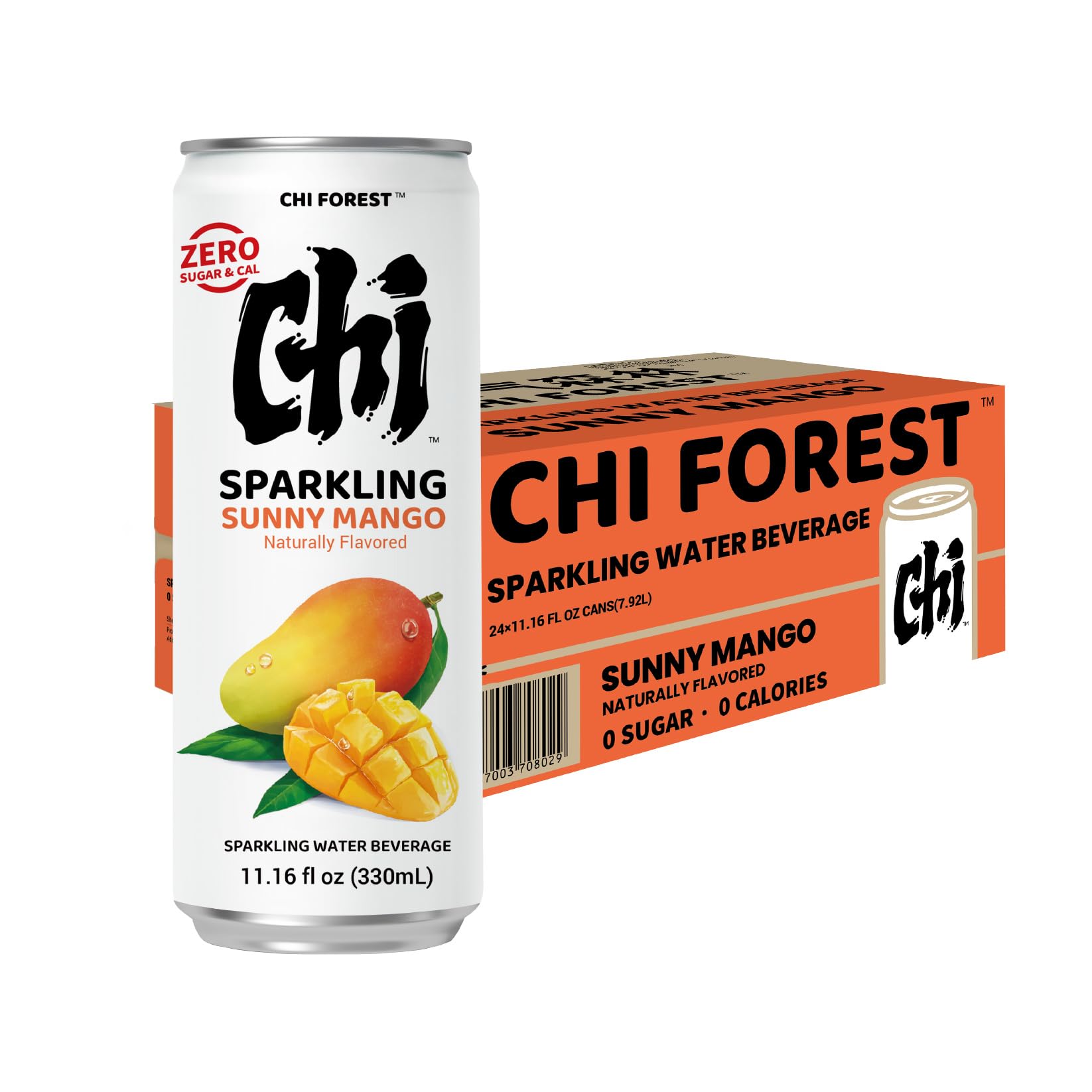 GENKI FOREST vaso con CHI FOREST mango y hielo, servido y apetecible