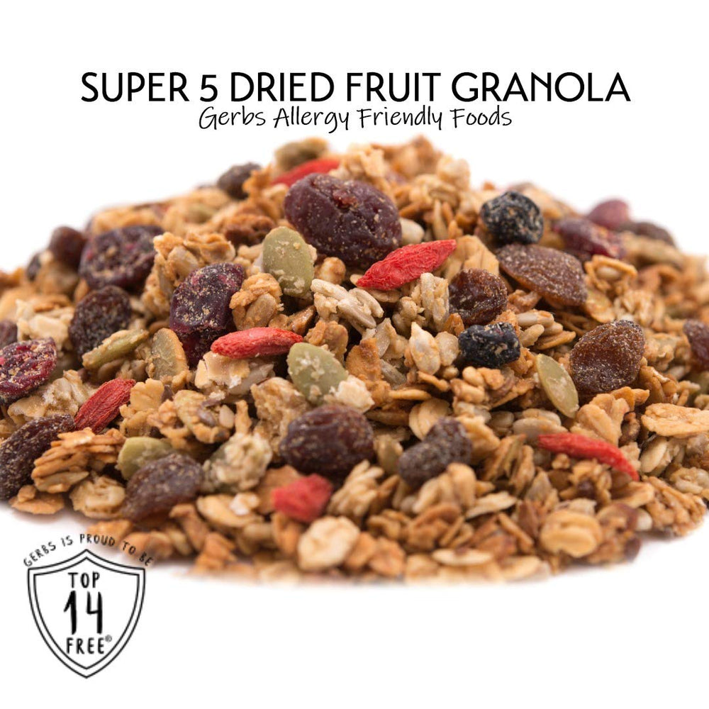 GERBS bol de desayuno con granola en mesa para inspiración de consumo familiar