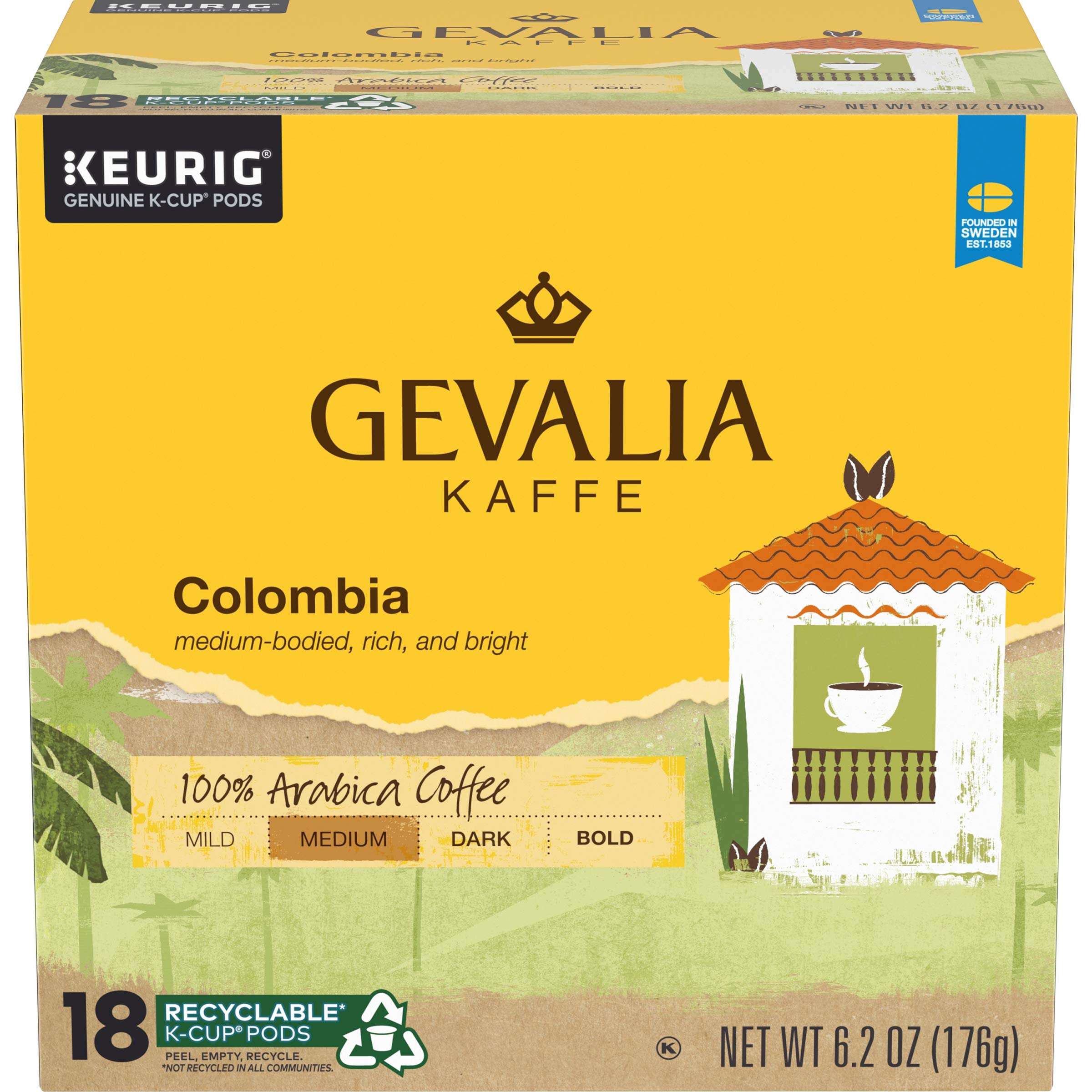Gevalia empaque frontal mostrando la caja de 18 cápsulas y conveniencia