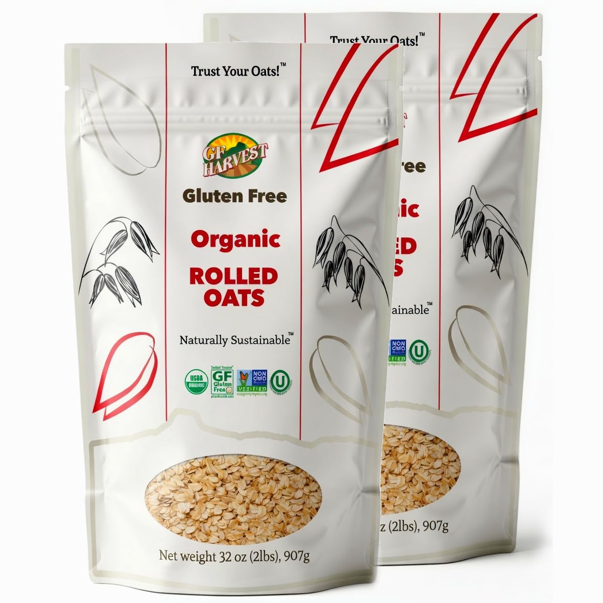GF Harvest frente del empaque de 32 oz mostrando sello sin gluten y orgánico