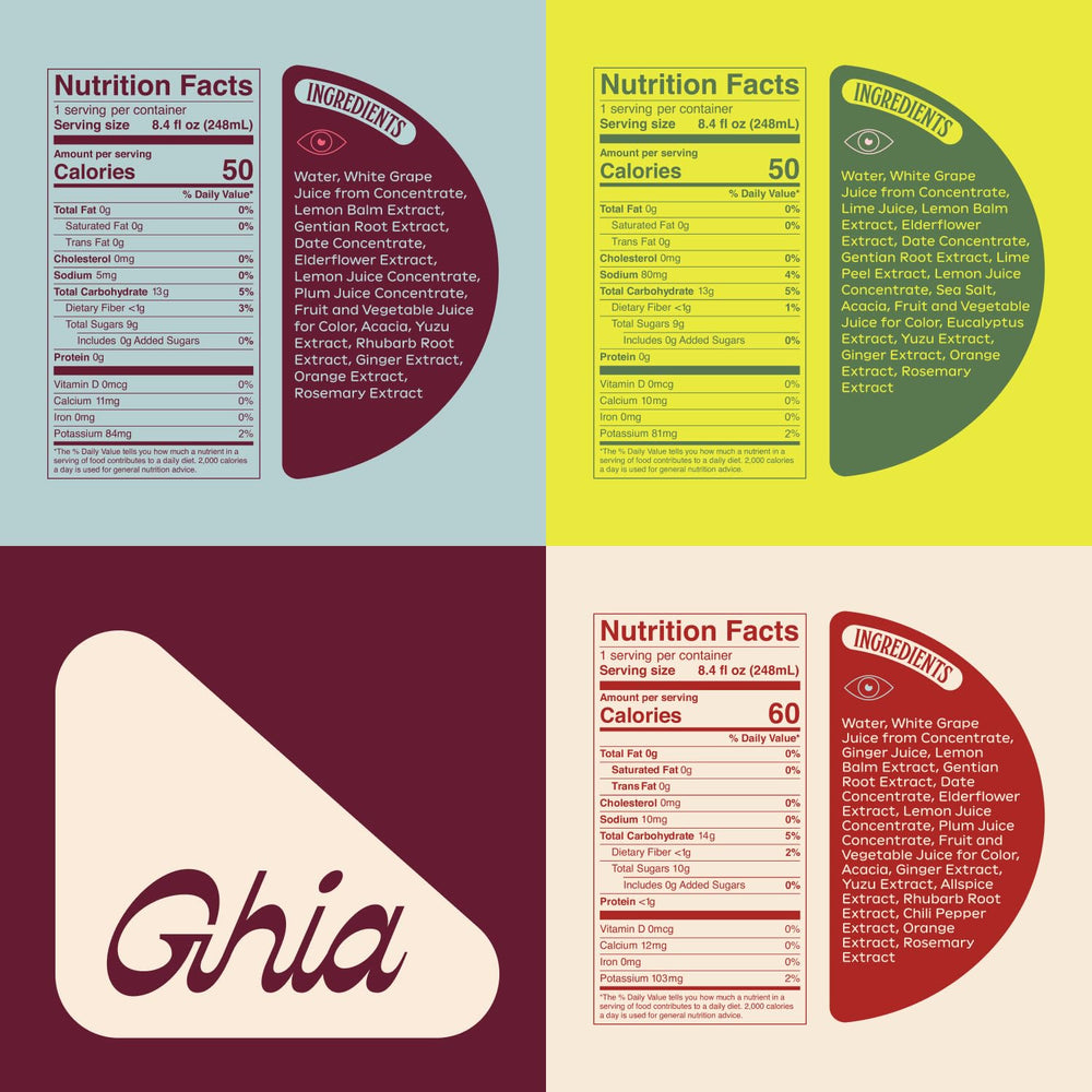 Ghia conjunto de tres sabores alineados, variedad visible