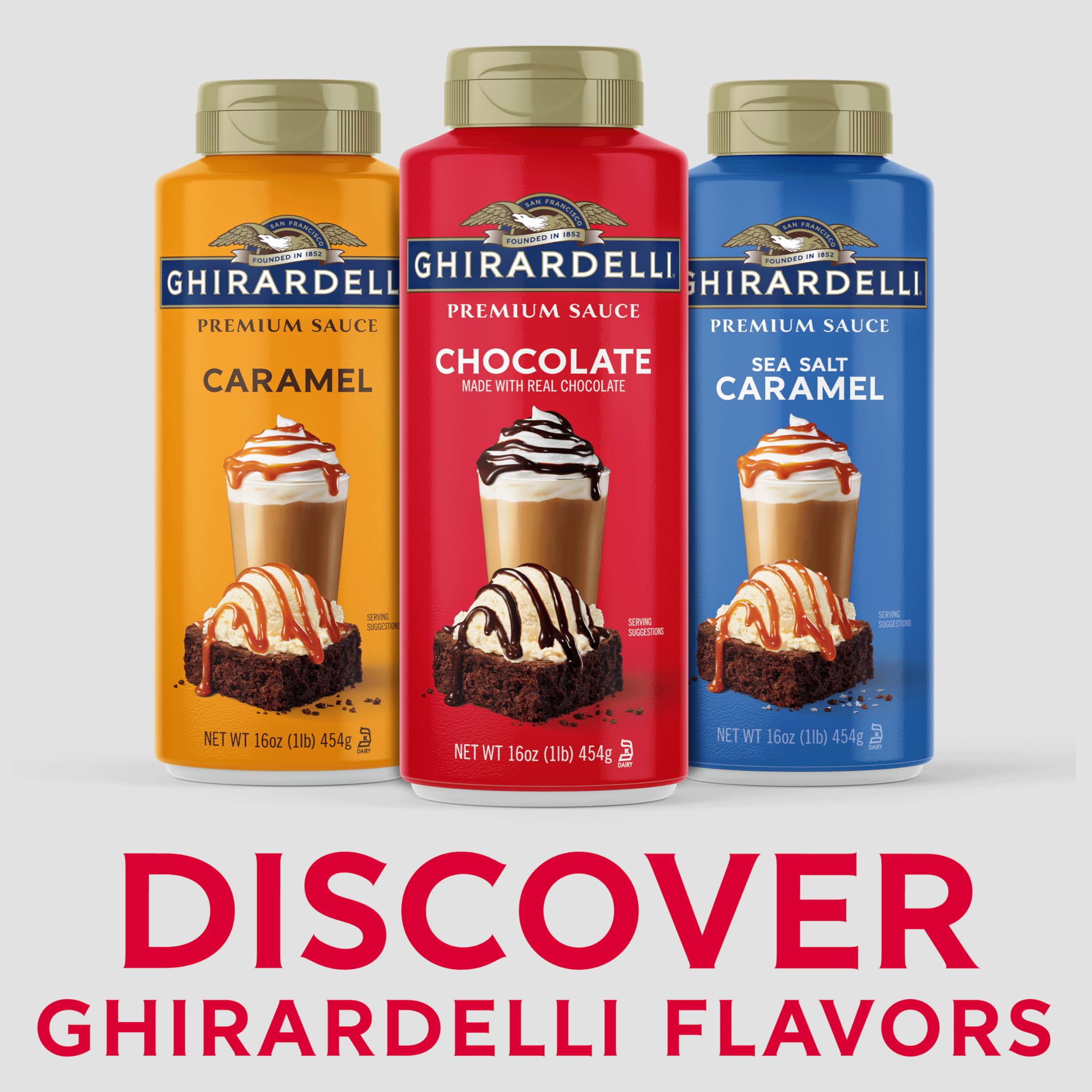 Ghirardelli detalle de una botella exprimible mostrando la boquilla práctica