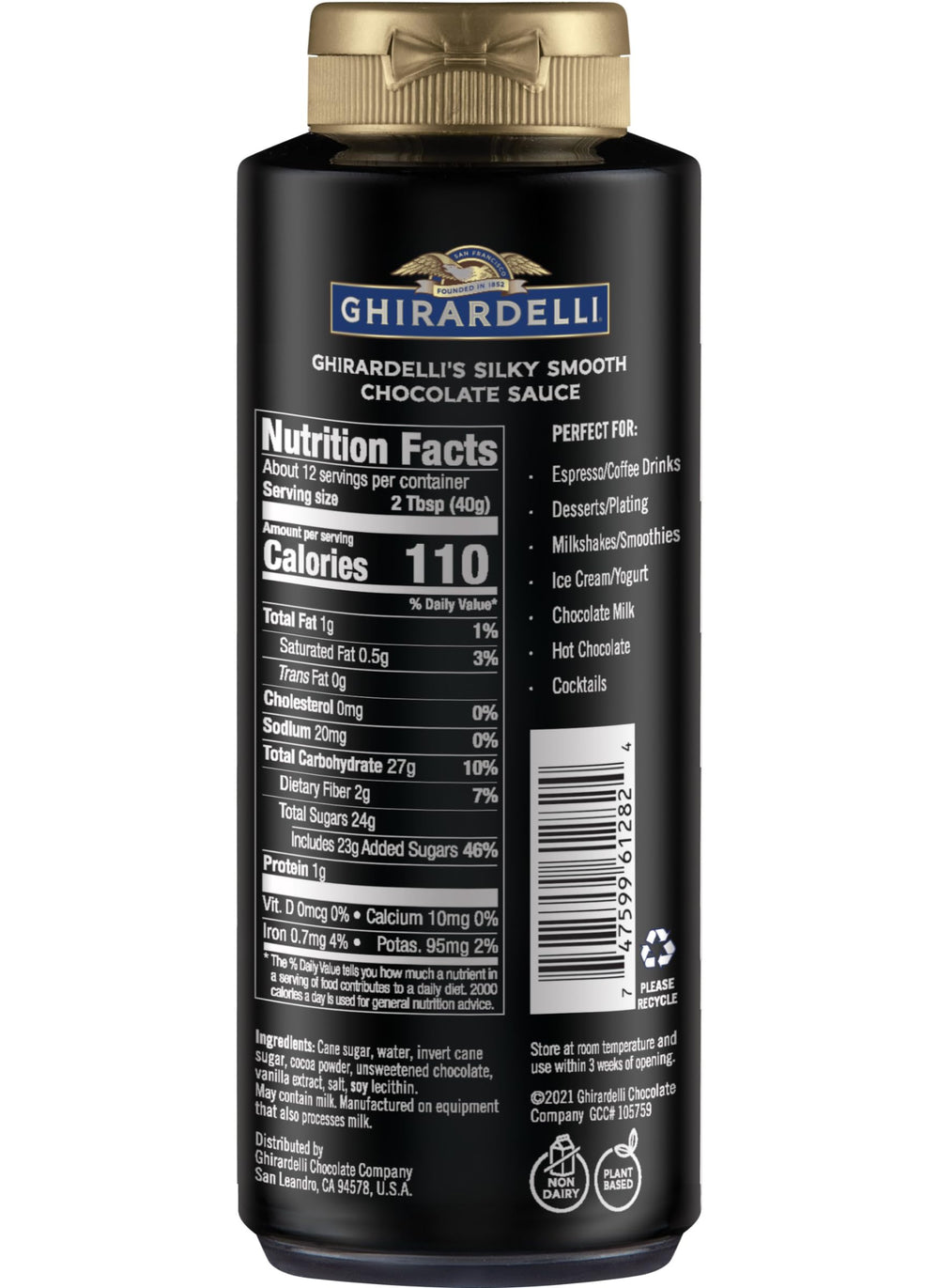 Ghirardelli botella en mano vertiendo con precisión para control del porcionado