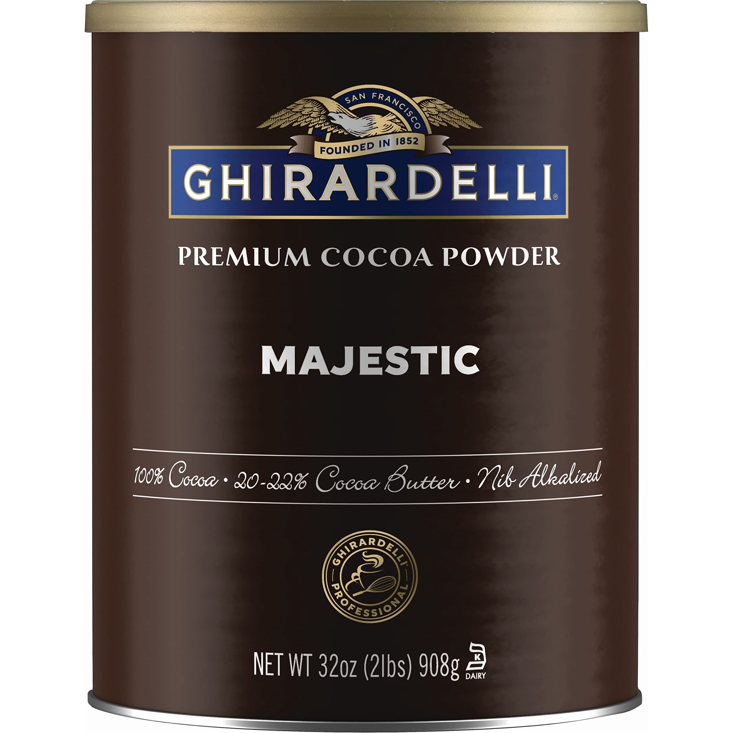 Ghirardelli frente del envase mostrando la marca y presentación de 2 lb