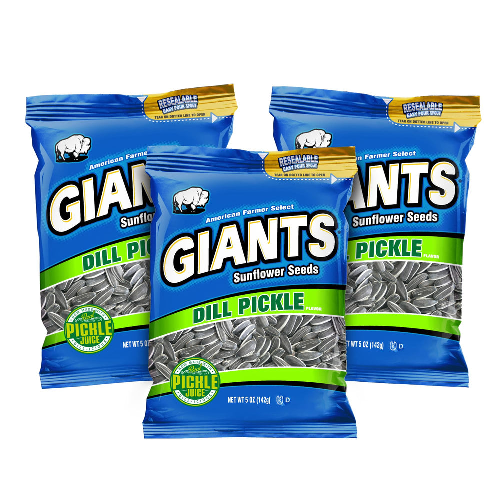 GIANTS bolsa frente con semillas sabor dill pickle, atractivo visual y conveniencia