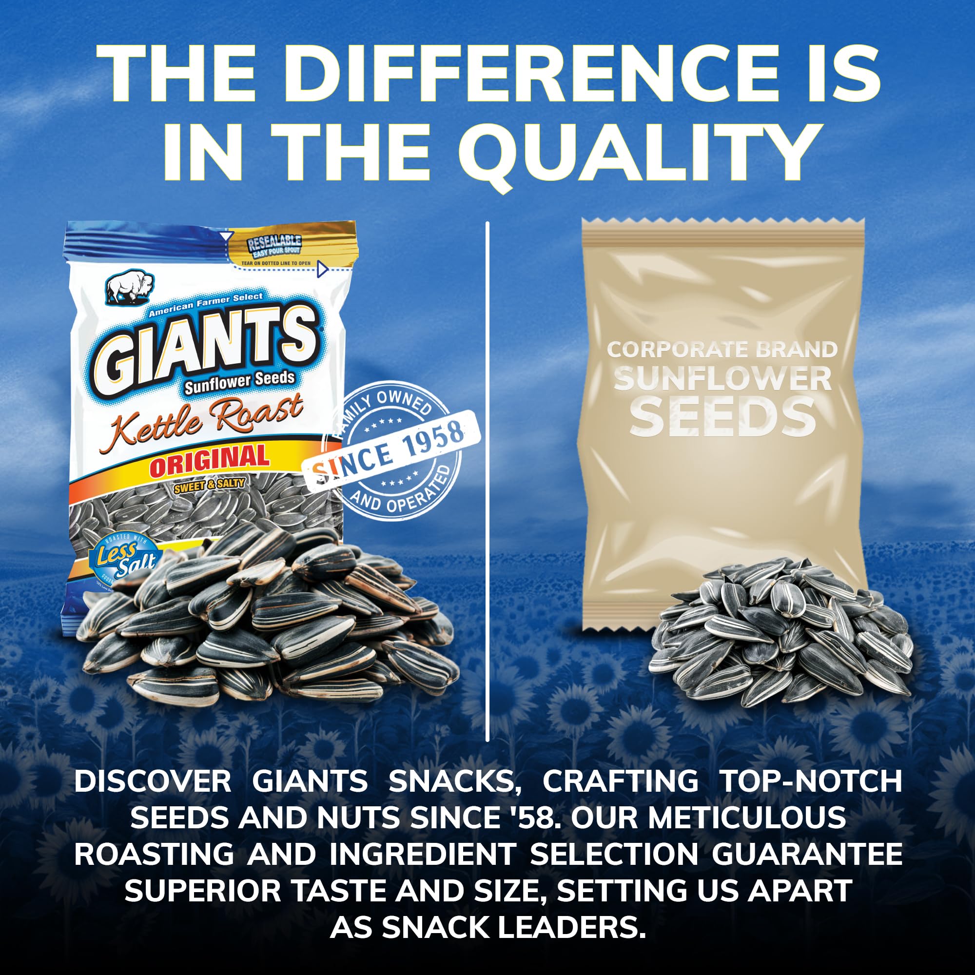 GIANTS SUNFLOWER SEEDS persona disfrutando al aire libre, snack práctico y sabroso