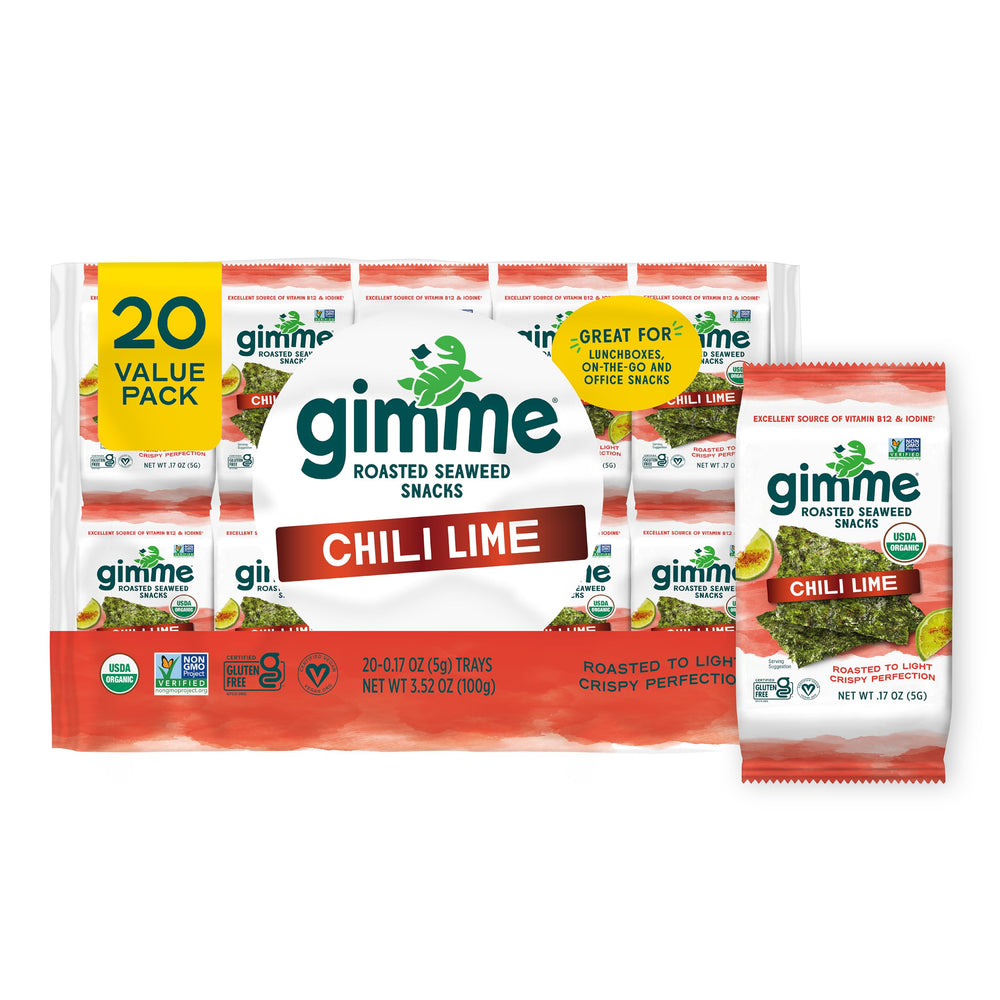 gimMe paquete frontal Chili Lime mostrando diseño y cantidad 20 sobres, práctico para llevar